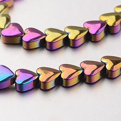 Plaqué Multicolore Galvanoplastie non-magnétiques brins de perles d'hématite synthétique, cœur, multi-couleur plaquée, 8x8x3mm, Trou: 0.7mm, Environ 55 pcs/chapelet, 15.7 pouce