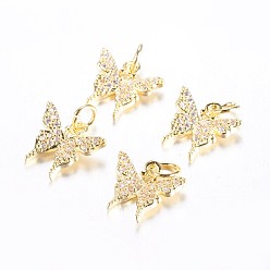 Real 18K Gold Plated Long-Lasting Plated Brass Micro Pave Cubic Zirconia Charms, Butterfly, Real 18K Gold Plated, 11x12x2.5mm, Hole: 3mm