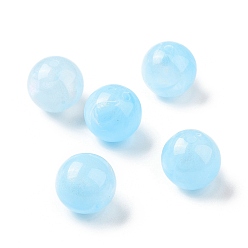 Light Sky Blue Opaque Acrylic Beads, Glitter Beads, Round, Light Sky Blue, 15mm, Hole: 2mm, about 210pcs/500g