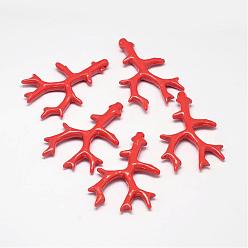 Coral Branch Dyed Synthetical Coral Big Pendants, Coral, 61x39x6.5mm, Hole: 1mm