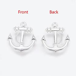 Silver Tibetan Style Alloy Pendants, Anchor, Lead Free and Cadmium Free, Silver Color Plated, about 20mm wide, 23mm long, hole: 2mm