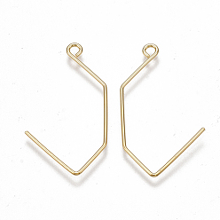 Real 18K Gold Plated Brass Earring Hooks, with Horizontal Loop, Nickel Free, Real 18K Gold Plated, 32.5x17.5x0.8mm, Hole: 1.8mm, 20 Gauge, Pin: 0.8mm