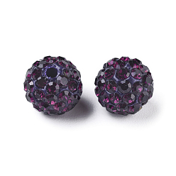 Amethyst Grade A Rhinestone Pave Disco Ball Beads, for Unisex Jewelry Making, Round, Amethyst, PP9(1.5.~1.6mm), 8mm, Hole: 1mm