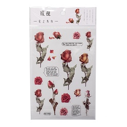 Red Flower Pattern Waterproof Self Adhesive Hot Stamping Stickers, DIY Hand Account Photo Album Decoration Sticker, Red, 15x10.5x0.05cm