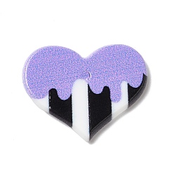 Lilac Acrylic Pendants, Heart with Stripe, Lilac, 18x23x2.5mm, Hole: 1.6mm