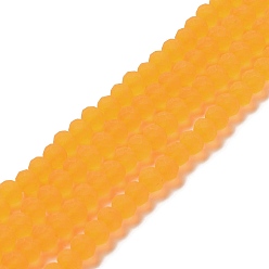 Orange Transparent Glass Beads Strands, Faceted, Frosted, Rondelle, Orange, 8mm, Hole: 1mm, about 65~68pcs/strand, 15.7~16.1 inch(40~41cm)