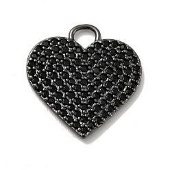 Черный Цвет Металла Подвески в форме сердца из латуни с микропаве из черного кубического циркония, без кадмия, без никеля и без свинца, металлический черный , 19x18.5x1.5 мм, отверстие : 3.2 мм
