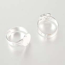 Plata Configuración de la base del anillo de latón almohadilla ajustable, el color plateado de plata, Bandeja: 12 mm, 18 mm