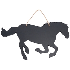 Black MDF Hanging Wordpad, with Hemp Rope, Horse, Black, 35x41x0.7cm