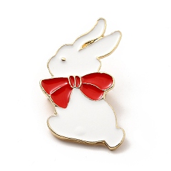 Red Rabbit with Bowknot Enamel Pin, Golden Alloy Animal Brooch for Backpack Clothes, Cadmium Free & Lead Free, Red, 32x20x2mm, Pin: 0.7mm