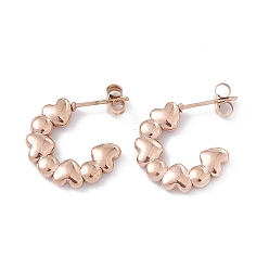Rose Gold 304 Stainless Steel Stud Ring with Heart Stud Earrings for Women, Rose Gold, 18x3mm, Pin: 0.8mm