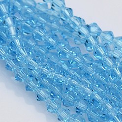 Light Sky Blue Bicone Glass Beads Strands, Faceted, Light Sky Blue, 4x4mm, Hole: 1mm, about 92~96pcs/strand, 13.78~14.37 inch