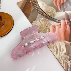 Pearl Pink Cellulose Acetate(Resin) Claw Hair Clip, Rhinestones Pearl Style for Women Girls, Pearl Pink, 94x42x41mm