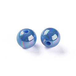 Bleu Royal Perles acryliques opaques, de couleur plaquée ab , ronde, bleu royal, 10x9mm, Trou: 2mm, environ940 pcs / 500 g