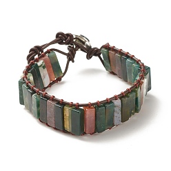 Indian Agate Natural Indian Agate Rectangle Beaded Bracelet, Braided Gemstone Jewelry for Women, 8-7/8 inch(22.5cm)