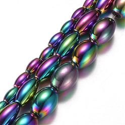 Multi-color Plated Electroplate Magnetic Synthetic Hematite Bead Strands, Grade A, Rice, Multi-color Plated, 12x8mm, Hole: 1mm, about 33pcs/strand, 15.7 inch(40cm)
