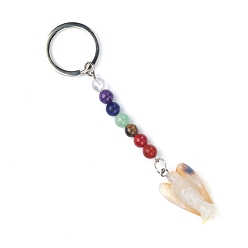 Natural Agate Natural Agate Angel Pendant Keychain, Chakra Reiki Energy Stone Beaded Keychain for Bag Jewelry Gift Decoration, 11cm