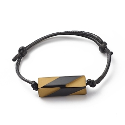 Bois Solide Bracelet perlé rectangle acrylique avec cordon polyester ciré, bracelet réglable pour femme, burlywood, diamètre intérieur : 2~3 1/2 pouces (5~9 cm)