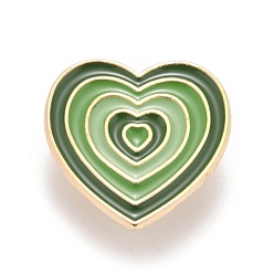 Vert Broche en émail coeur, badge en alliage créatif pour les vêtements de sac à dos, or, verte, 24x23x1.5mm
