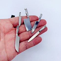 Platine Mini couteau en alliage, accessoires de maison de poupée cuisine micro paysage, faire semblant de décorations d'accessoires, platine, 36~56x5~13mm, 5 pièces / kit