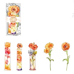 Orange 5Pcs Flower PET Waterproof Self Adhesive Stickers, for Scrapbooking, Travel Diary Craft, Orange, 100x45mm