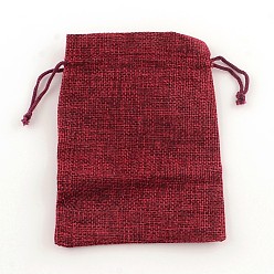 Rouge Foncé Sacs en polyester imitation toile de jute sacs à cordon, rouge foncé, 18x13 cm