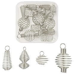 Platine 20 pcs 4 styles pendentifs de cage de perle en spirale à ressort en alliage de fer, charmes de cage, formes mixtes, platine, 15~34x9.5~19mm, Trou: 2.5~4.5mm, 5 pcs / style