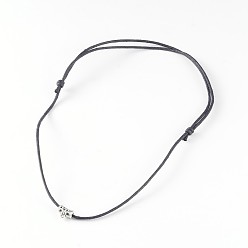 Black Adjustable Waxed Cotton Cord Pendant Necklaces, with Alloy Findings, Black, 18.5 inch