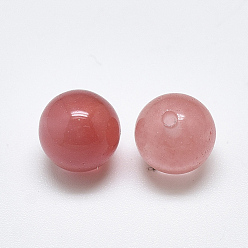 Quartz Cerise Cerise quartz perles de verre, la moitié foré, ronde, 8mm, demi-trou: 1.2 mm