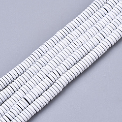 White Spray Painted Non-magnetic Synthetic Hematite Beads Strands, Heishi Beads, Flat Round/Disc, White, 4x1mm, Hole: 0.8mm, about 335~340pcs/strand, 15.75 inch(40cm)