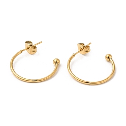 Real 18K Gold Plated 304 Stainless Steel Stud Earring, Half Hoop Ear Stud, Real 18K Gold Plated, 19.5x3x20mm