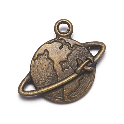 Antique Bronze Zinc Alloy Pendants, Lead Free and Cadmium Free, Antique Bronze, Earth, 18x18x2mm, hole: 2mm
