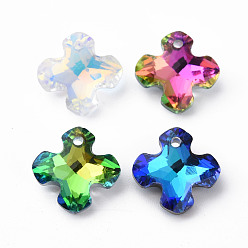 Mixed Color Electroplated Glass Charms, Silver Plated Bottom, Faceted, Swoop, Mixed Color, 14x14x5mm, Hole: 1.2mm, about 30pcs/board, 5board/box