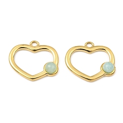Amazonite Natural Amazonite Pendants, Ion Plating(IP) 316 Stainless Steel Heart Charms, Real 24K Gold Plated, 15.5x18x4mm, Hole: 1.6mm