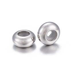 Stainless Steel Color 202 Stainless Steel Beads, with Rubber Inside, Slider Beads, Stopper Beads, Rondelle, Stainless Steel Color, 6x3mm, Hole: 2.5mm, Rubber Hole: 1.5mm