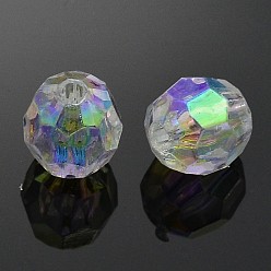 Colorful Eco-Friendly Transparent Acrylic Beads, Faceted, Round, Clear, AB Color, 8mm, Hole: 1.5mm, about 2500pcs/500g