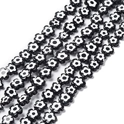 Negro Hilos de perlas de vidrio millefiori artesanal, flor, negro, 8~13x2.6 mm, agujero: 1 mm, sobre 42 unidades / cadena, 15.75'' (40 cm)