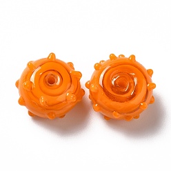 Orange Handmade Bumpy Lampwork Beads, Round, Orange, 12x13x8mm, Hole: 1.6mm