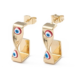 FireBrick Brass Enamel Evil Eye Stud Earrings, with Ear Nuts, Real 18K Gold Plated Twist Earrings for Women Girls, FireBrick, 24x12mm, Pin: 1mm