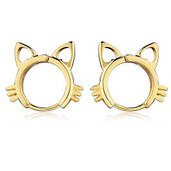 Golden Women Cat Brass Leverback Earrings, Cute Kitty Face Earrings Jewelry Gift for Lovers Women Birthday Christmas, Golden, 16x18.2mm
