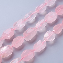 Cuarzo Rosa Natural aumentó de perlas de cuarzo hebras, facetados, polígono, 19~22x12~18 mm, agujero: 1.5 mm, sobre 16~17 unidades / cadena, 15.15 pulgada ~ 16.14 pulgada (38.5~41 cm)