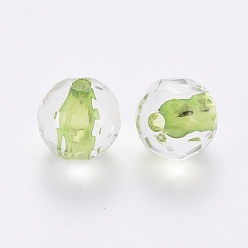Vert Jaune Perles acryliques transparentes, ronde, facette, vert jaune, 12x11.5mm, Trou: 1.8mm, environ550 pcs / 500 g