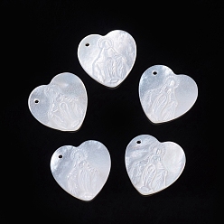 White Shell Natural White Shell Pendants, Religion, Heart with Virgin Mary, 14.5x14.5x2.5mm, Hole: 1mm