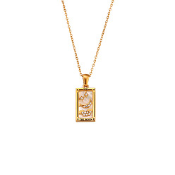 Golden Rhinestone Tarot Card Pendant Necklace with Enamel, Golden Stainless Steel Jewelry for Women, The Moon XVIII, 19.69 inch(50cm)