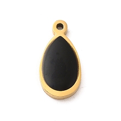 Noir 304 Bijoux émaillés en acier inoxydable, charme de larme, or, noir, 13x6.5x1.4mm, Trou: 1mm