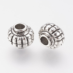 Antique Silver Alloy European Beads, Large Hole Bead, Pumpkin, Antique Silver, 11x9mm, Hole: 4mm