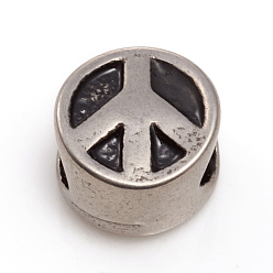 Antique Silver 304 Stainless Steel European Beads, Large Hole Beads, Peace Sign, Antique Silver, 10x8mm, Hole: 5mm