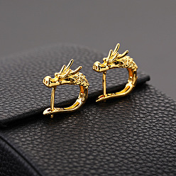 Golden Alloy Dragon Hoop Earrings, Gothic Jewelry for Men Women, Golden, 19x16.5x7mm