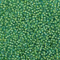 (307) Inside Color Aqua/Opaque Yellow Lined Cuentas de semillas redondas toho, granos de la semilla japonés, (307) color interior agua / amarillo opaco rayado, 8/0, 3 mm, agujero: 1 mm, Sobre 1110 unidades / 50 g