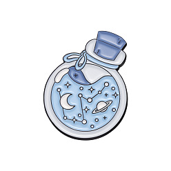 Azul Claro Pins aleación del esmalte, insignia de botella de deseos de ensueño, Broche del planeta del universo para mujer., azul claro, 30x22 mm